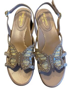 ERIC JAVITS NEW YORK BOHO BUTTERFLY SANDALS SMALL BLOCK HEEL PATENT LEATHER 7.5